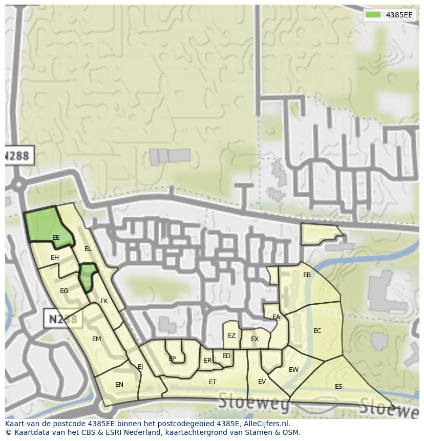 Afbeelding van het postcodegebied 4385 EE op de kaart.