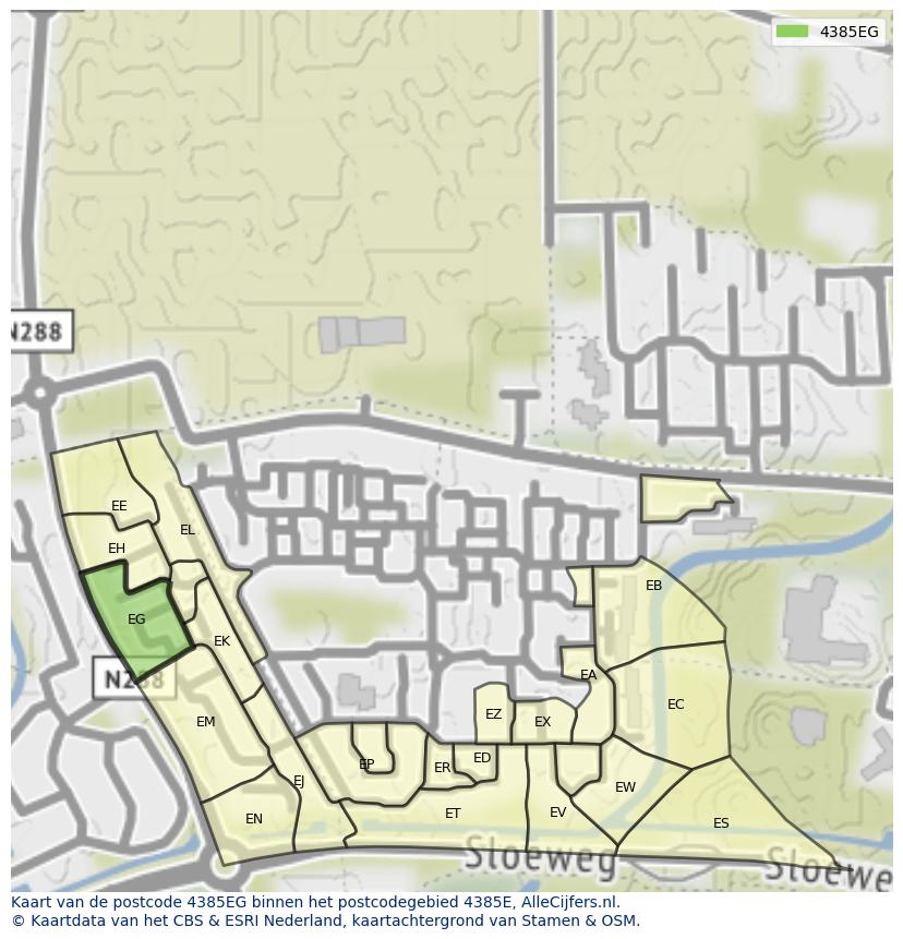 Afbeelding van het postcodegebied 4385 EG op de kaart.