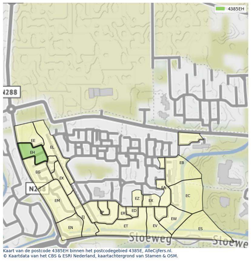 Afbeelding van het postcodegebied 4385 EH op de kaart.