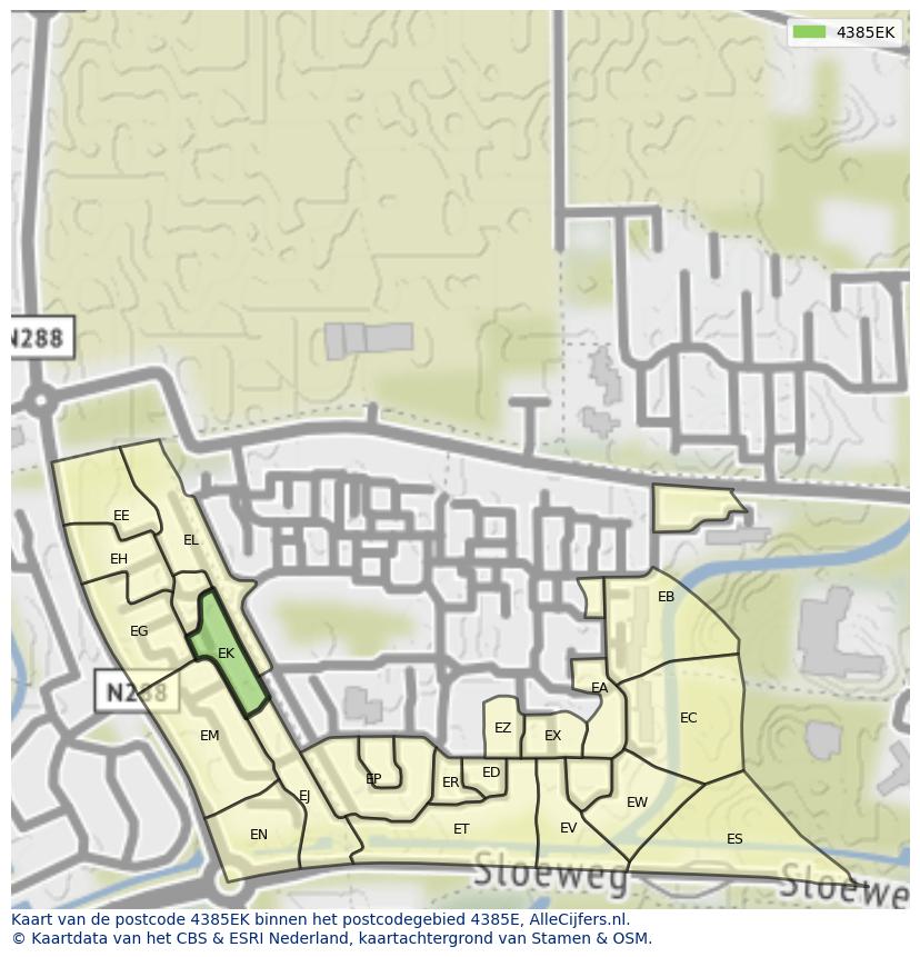Afbeelding van het postcodegebied 4385 EK op de kaart.