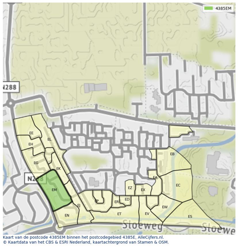 Afbeelding van het postcodegebied 4385 EM op de kaart.