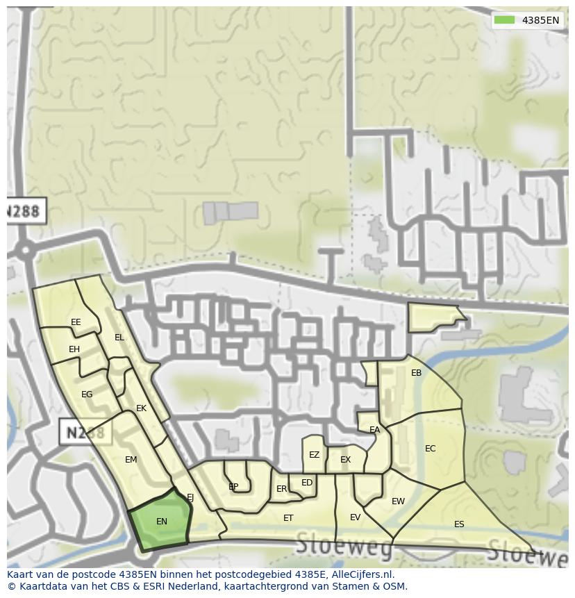 Afbeelding van het postcodegebied 4385 EN op de kaart.