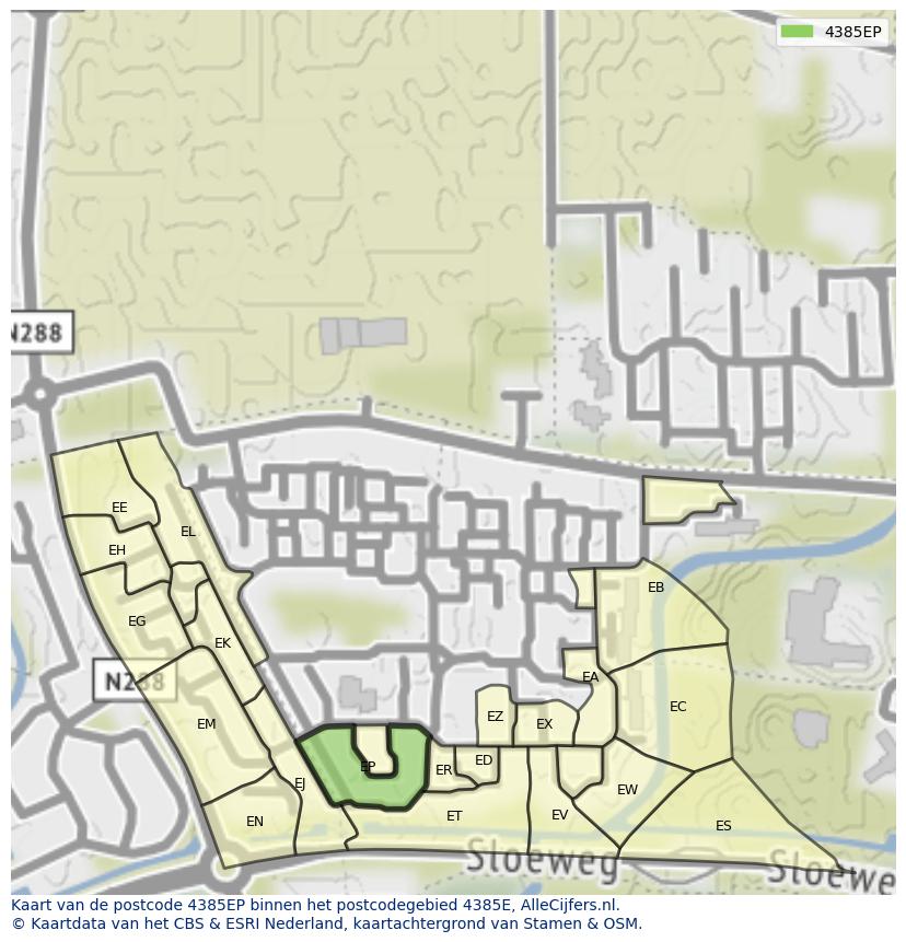 Afbeelding van het postcodegebied 4385 EP op de kaart.