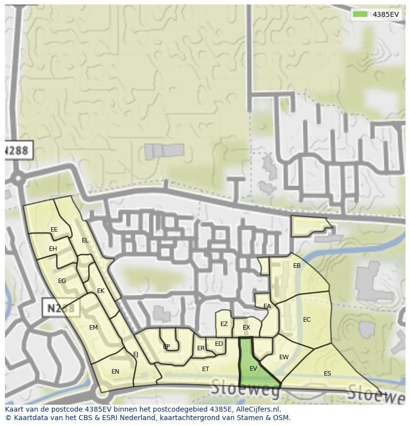 Afbeelding van het postcodegebied 4385 EV op de kaart.