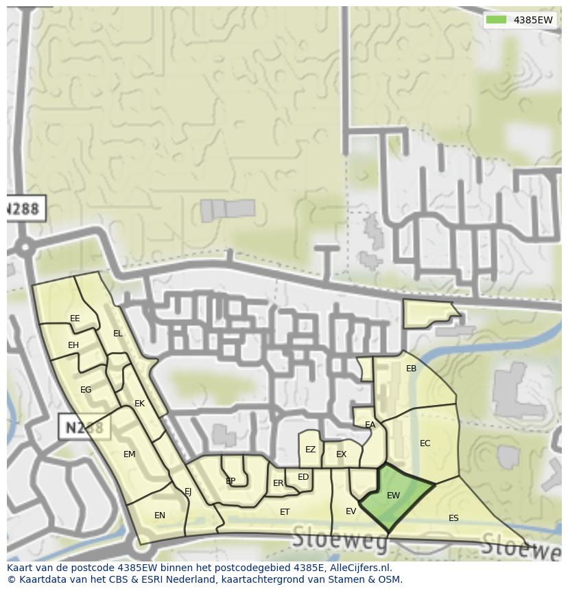 Afbeelding van het postcodegebied 4385 EW op de kaart.