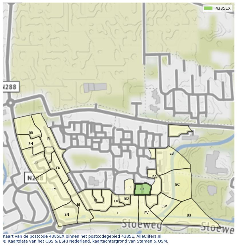 Afbeelding van het postcodegebied 4385 EX op de kaart.