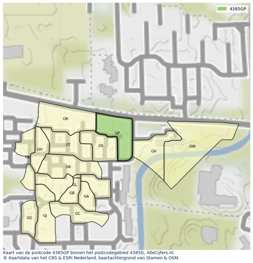 Afbeelding van het postcodegebied 4385 GP op de kaart.