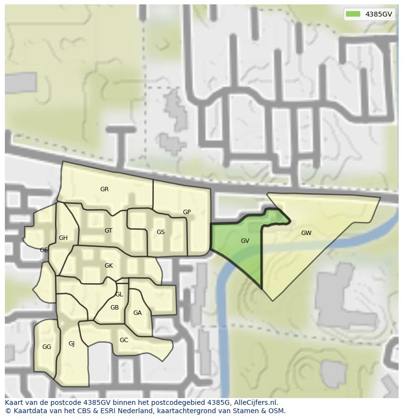 Afbeelding van het postcodegebied 4385 GV op de kaart.