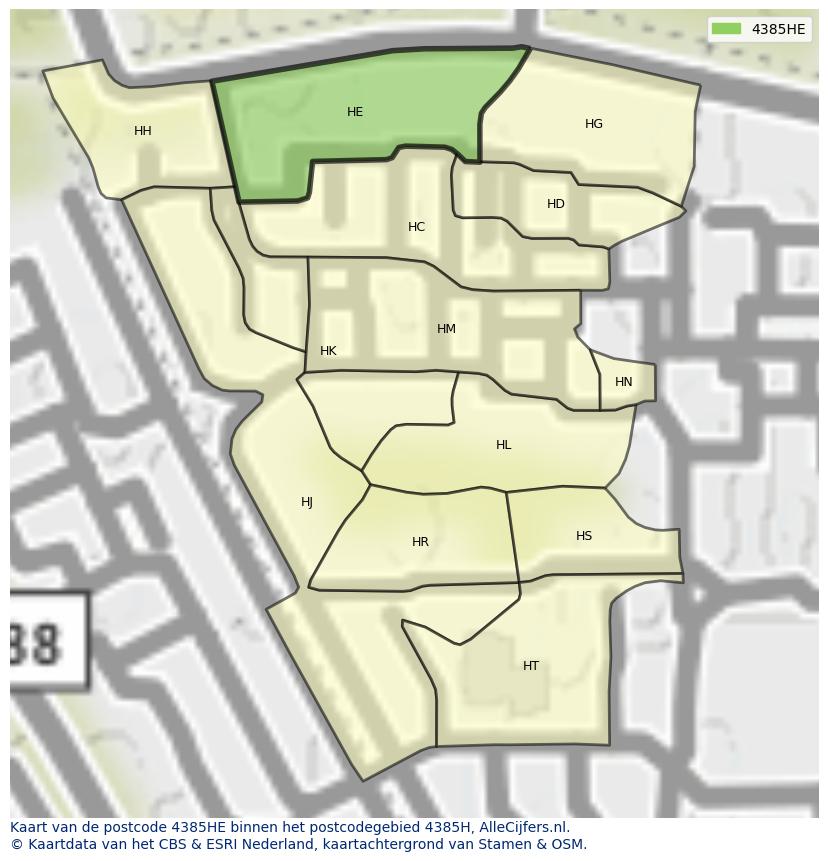 Afbeelding van het postcodegebied 4385 HE op de kaart.