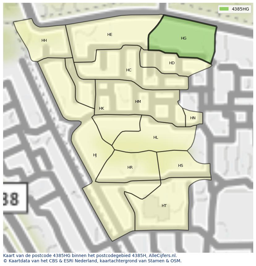 Afbeelding van het postcodegebied 4385 HG op de kaart.