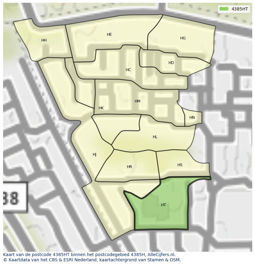 Afbeelding van het postcodegebied 4385 HT op de kaart.