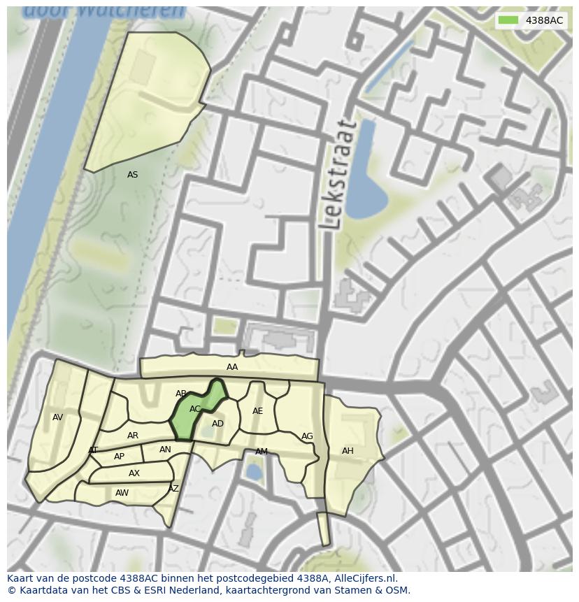 Afbeelding van het postcodegebied 4388 AC op de kaart.