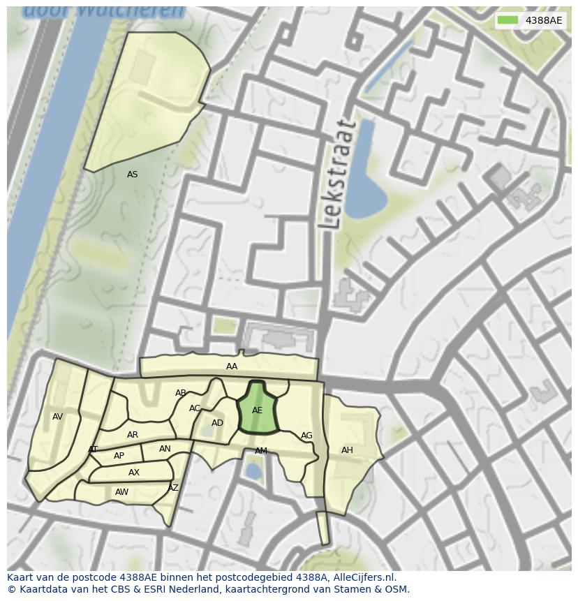 Afbeelding van het postcodegebied 4388 AE op de kaart.