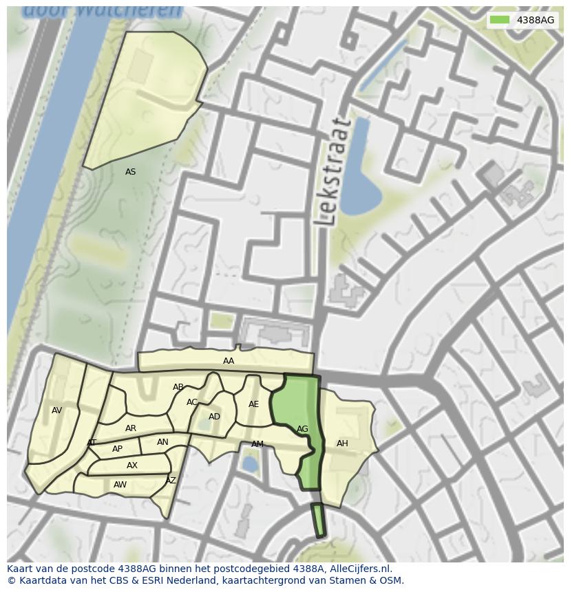 Afbeelding van het postcodegebied 4388 AG op de kaart.