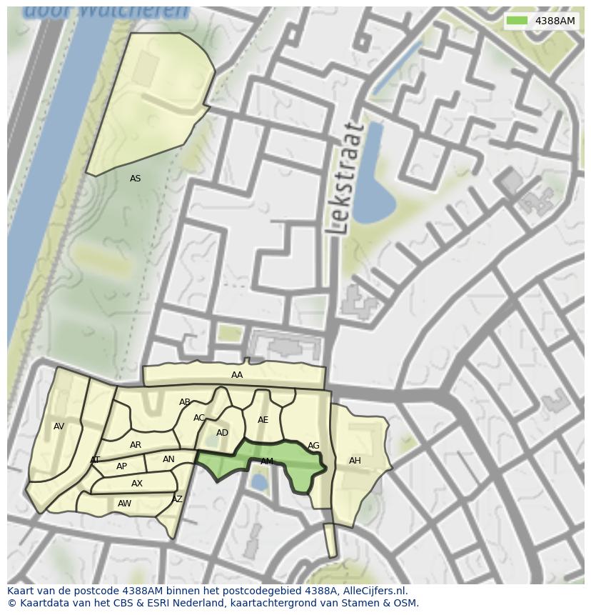 Afbeelding van het postcodegebied 4388 AM op de kaart.