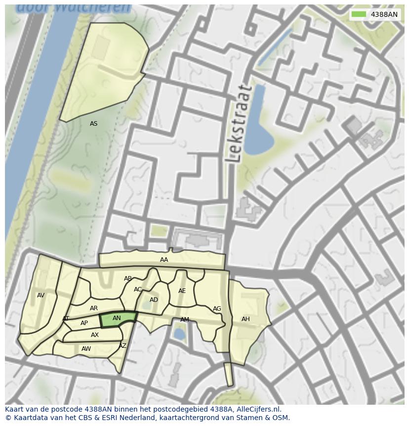 Afbeelding van het postcodegebied 4388 AN op de kaart.