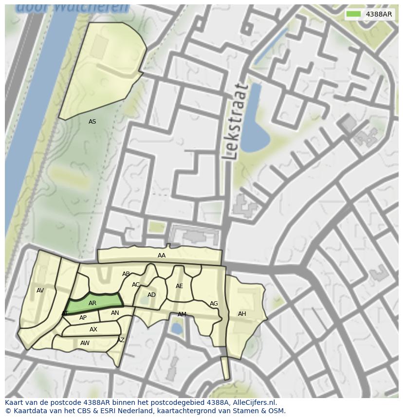 Afbeelding van het postcodegebied 4388 AR op de kaart.