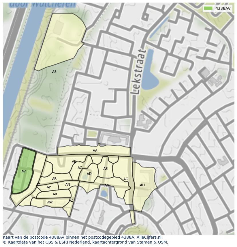 Afbeelding van het postcodegebied 4388 AV op de kaart.