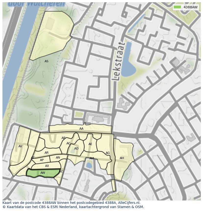 Afbeelding van het postcodegebied 4388 AW op de kaart.