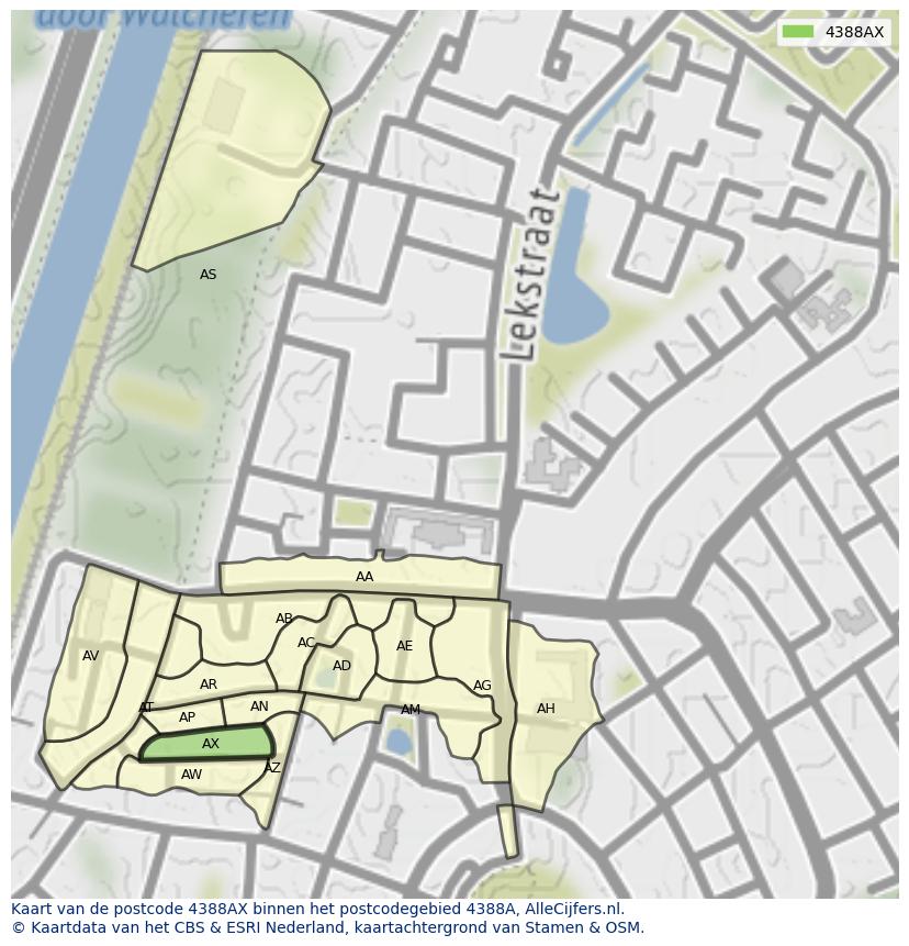 Afbeelding van het postcodegebied 4388 AX op de kaart.