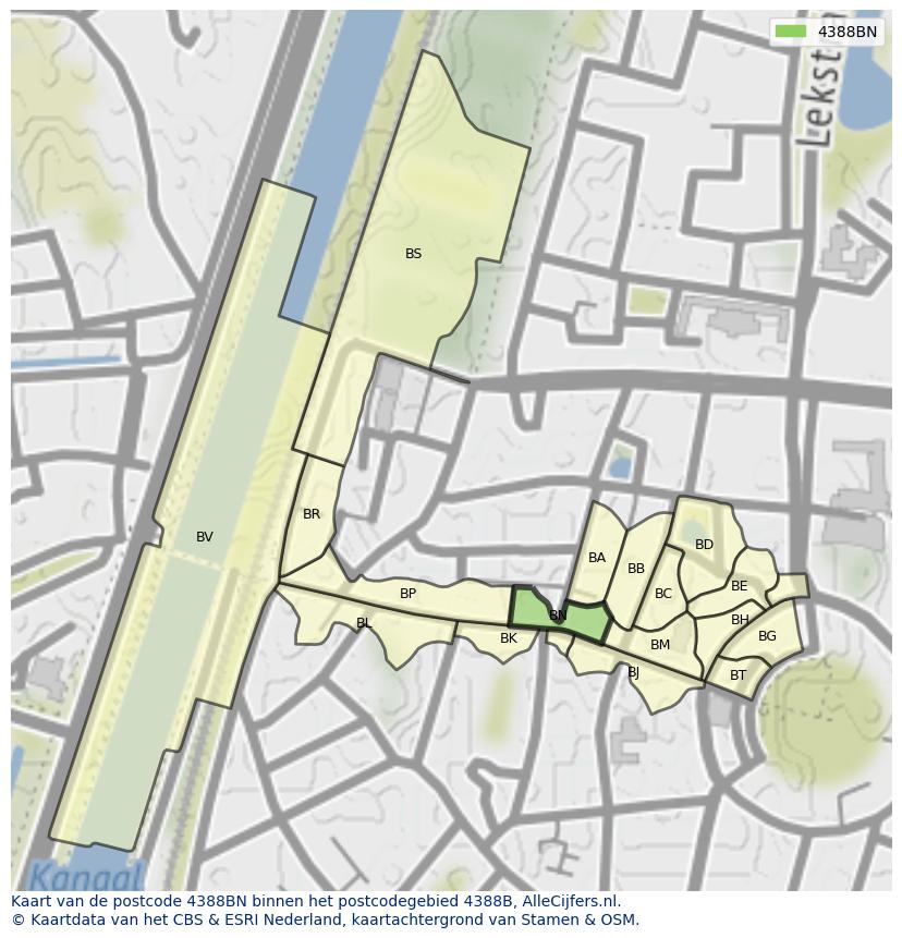 Afbeelding van het postcodegebied 4388 BN op de kaart.