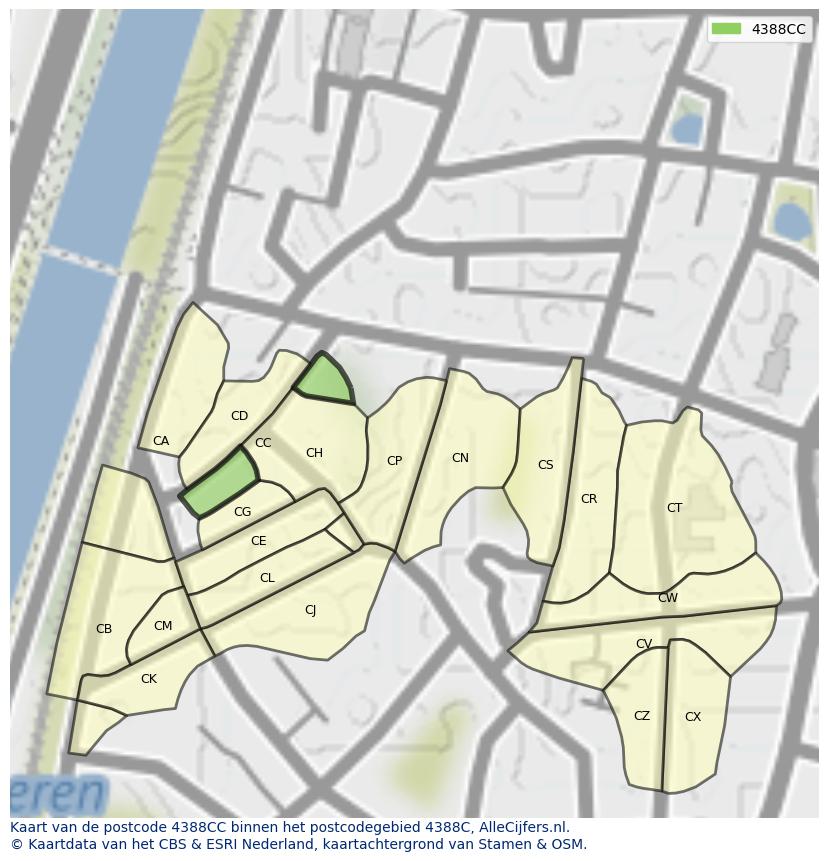 Afbeelding van het postcodegebied 4388 CC op de kaart.