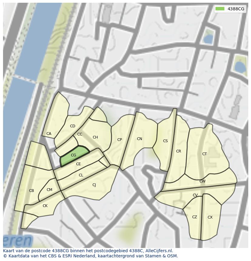 Afbeelding van het postcodegebied 4388 CG op de kaart.