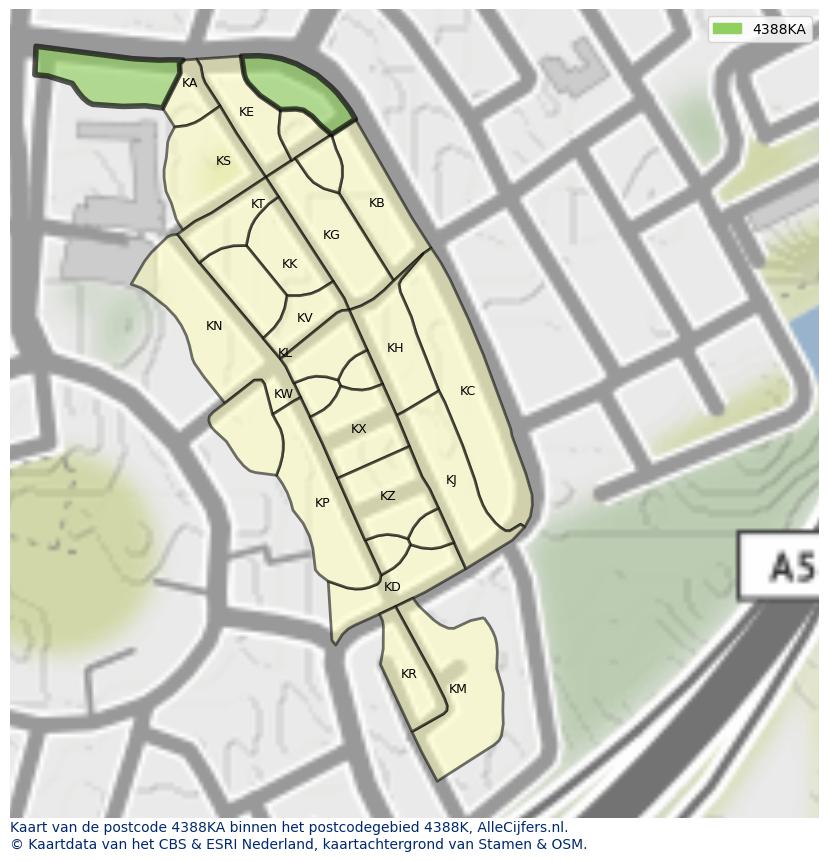 Afbeelding van het postcodegebied 4388 KA op de kaart.