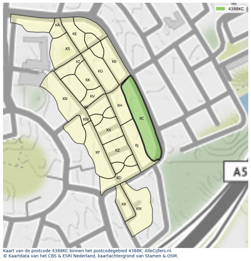 Afbeelding van het postcodegebied 4388 KC op de kaart.
