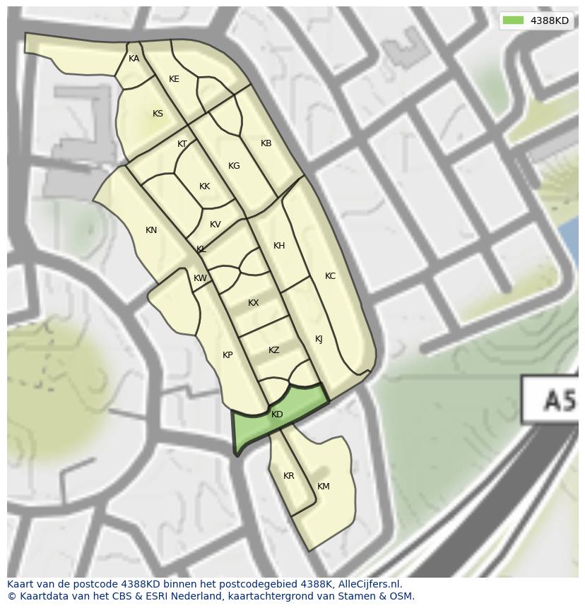 Afbeelding van het postcodegebied 4388 KD op de kaart.