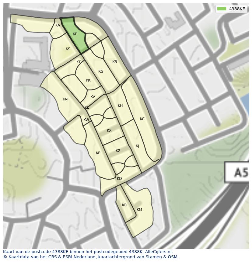 Afbeelding van het postcodegebied 4388 KE op de kaart.