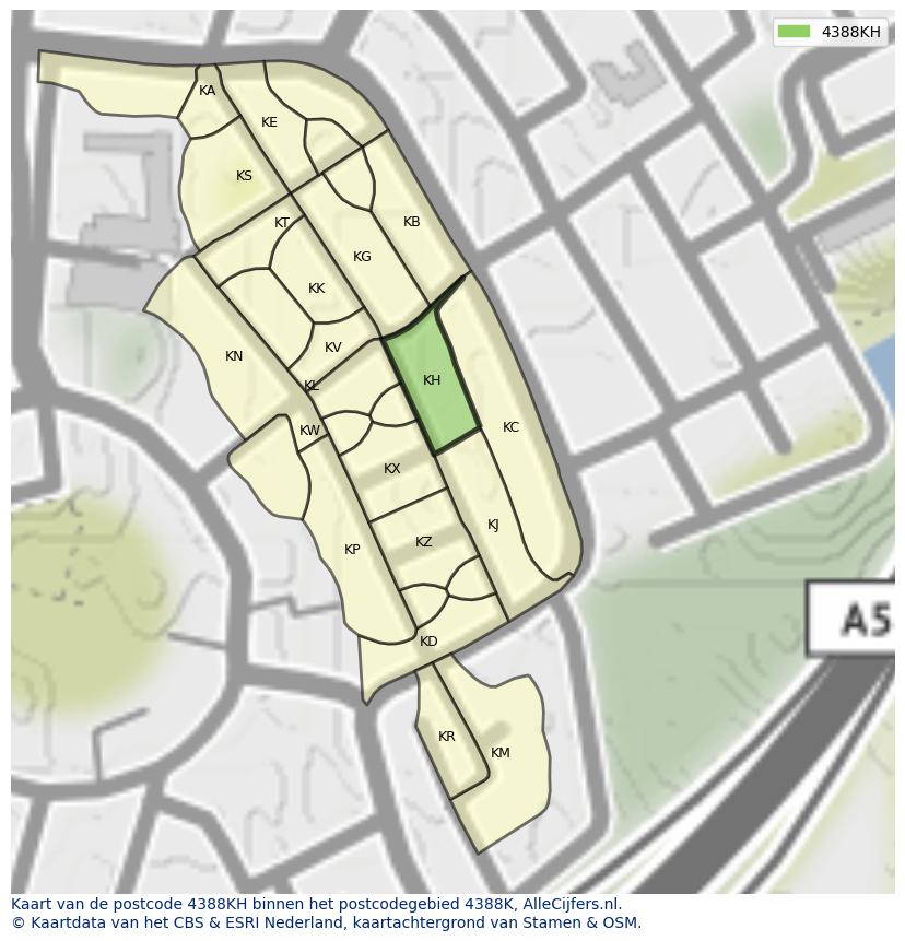 Afbeelding van het postcodegebied 4388 KH op de kaart.