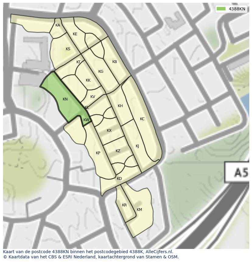 Afbeelding van het postcodegebied 4388 KN op de kaart.