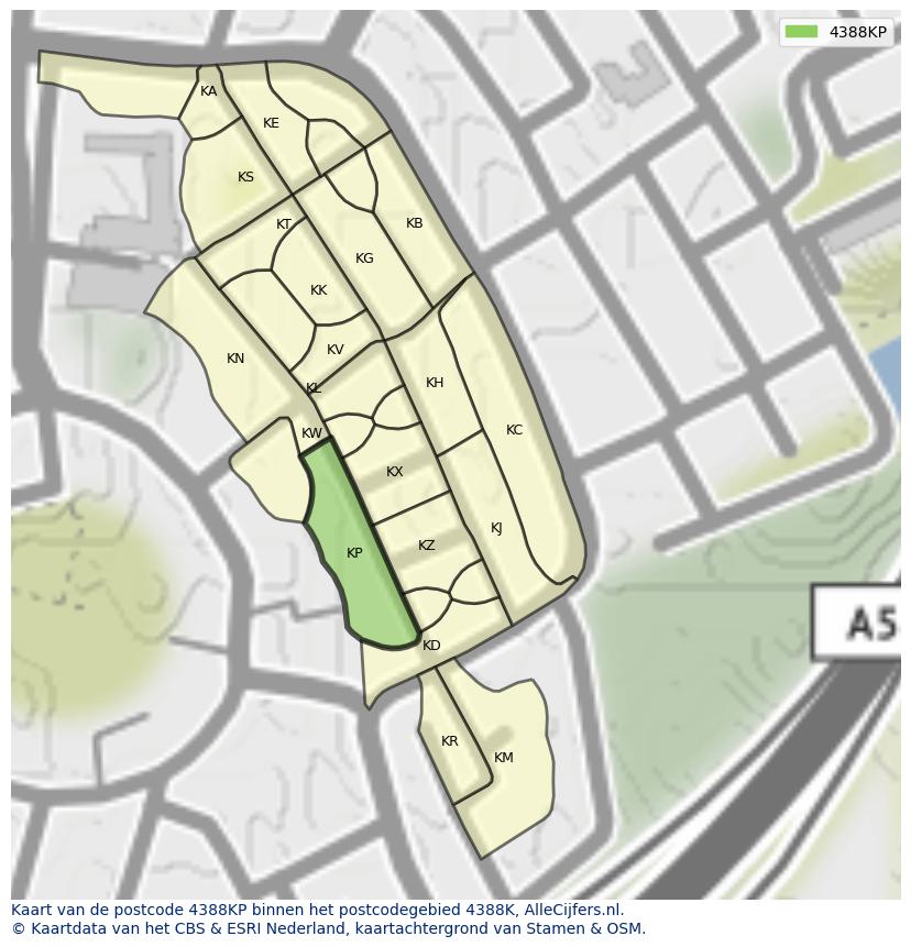 Afbeelding van het postcodegebied 4388 KP op de kaart.