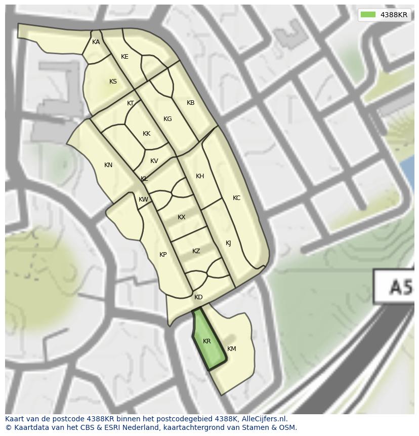 Afbeelding van het postcodegebied 4388 KR op de kaart.