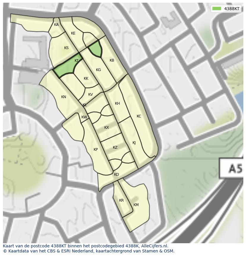 Afbeelding van het postcodegebied 4388 KT op de kaart.