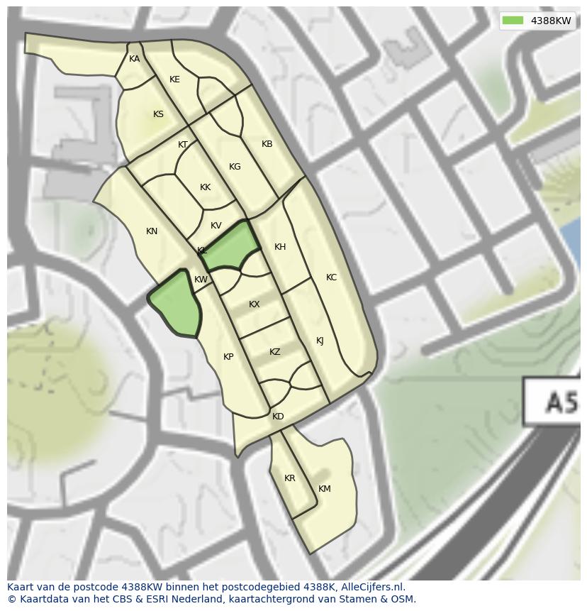 Afbeelding van het postcodegebied 4388 KW op de kaart.