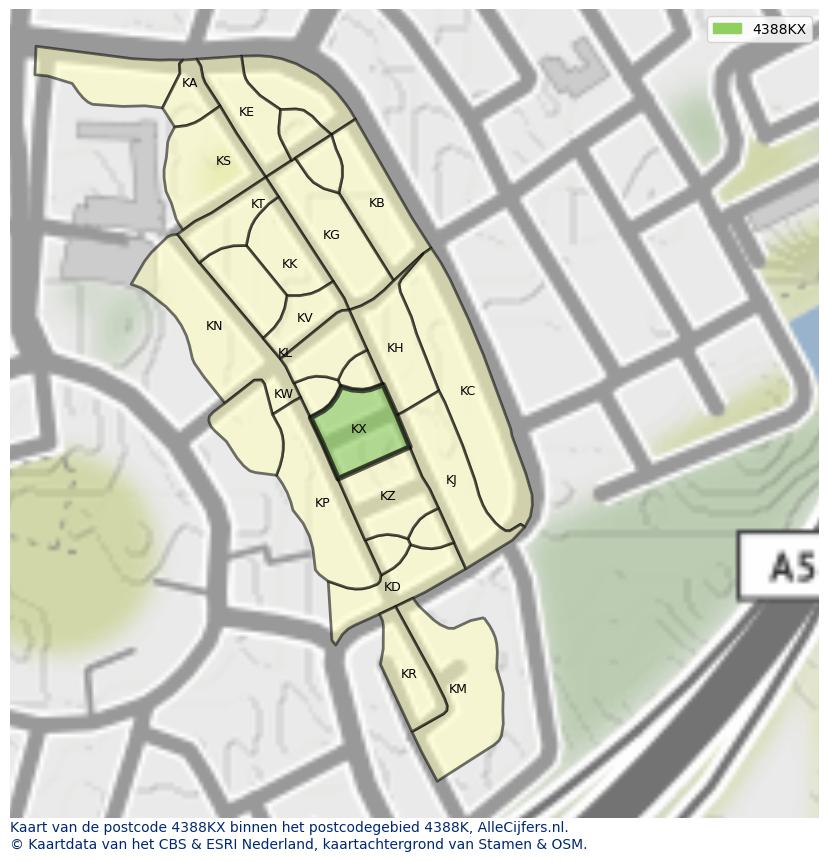 Afbeelding van het postcodegebied 4388 KX op de kaart.