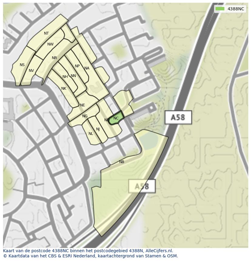 Afbeelding van het postcodegebied 4388 NC op de kaart.