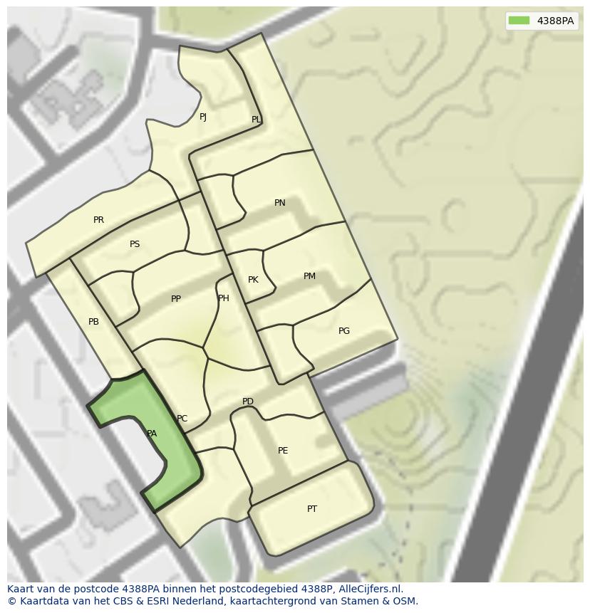 Afbeelding van het postcodegebied 4388 PA op de kaart.