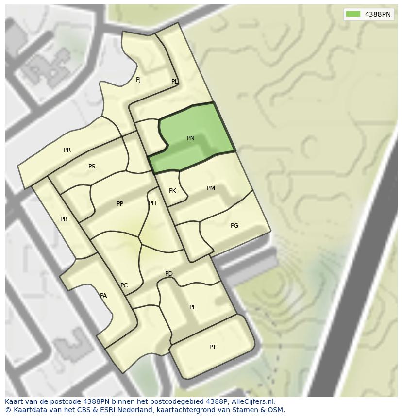 Afbeelding van het postcodegebied 4388 PN op de kaart.