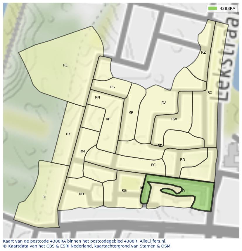 Afbeelding van het postcodegebied 4388 RA op de kaart.