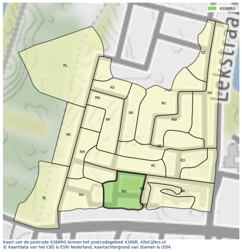 Afbeelding van het postcodegebied 4388 RG op de kaart.