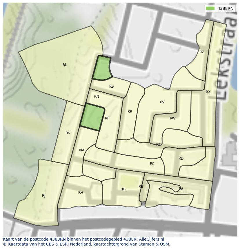 Afbeelding van het postcodegebied 4388 RN op de kaart.