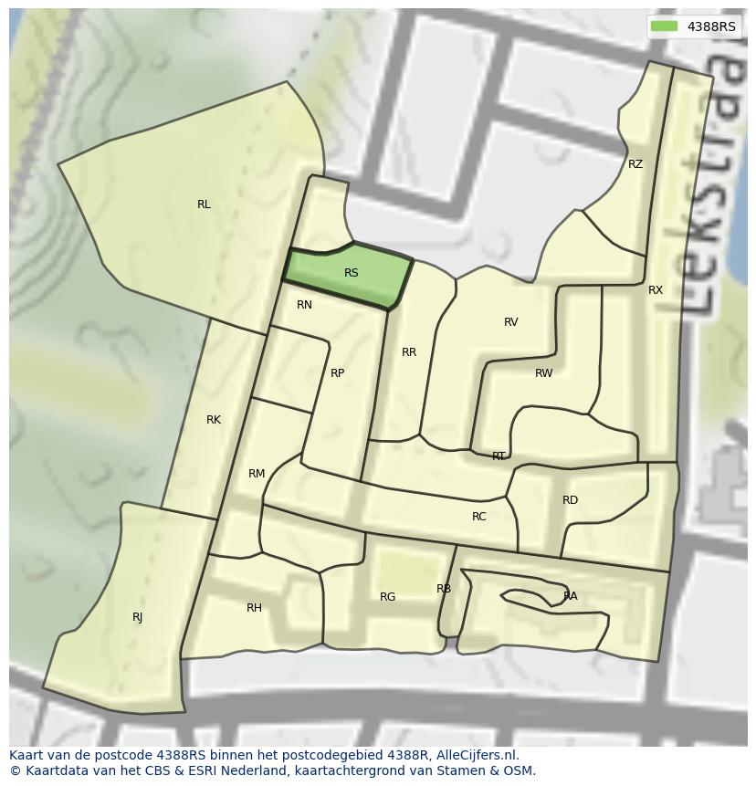 Afbeelding van het postcodegebied 4388 RS op de kaart.