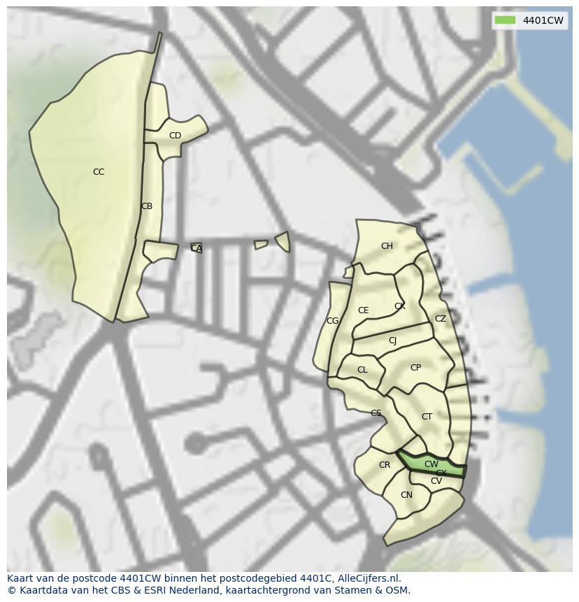 Afbeelding van het postcodegebied 4401 CW op de kaart.