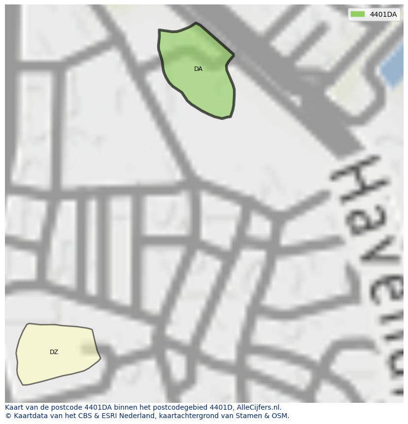 Afbeelding van het postcodegebied 4401 DA op de kaart.