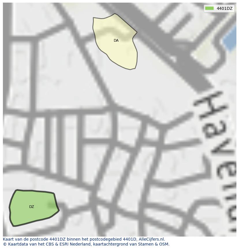 Afbeelding van het postcodegebied 4401 DZ op de kaart.