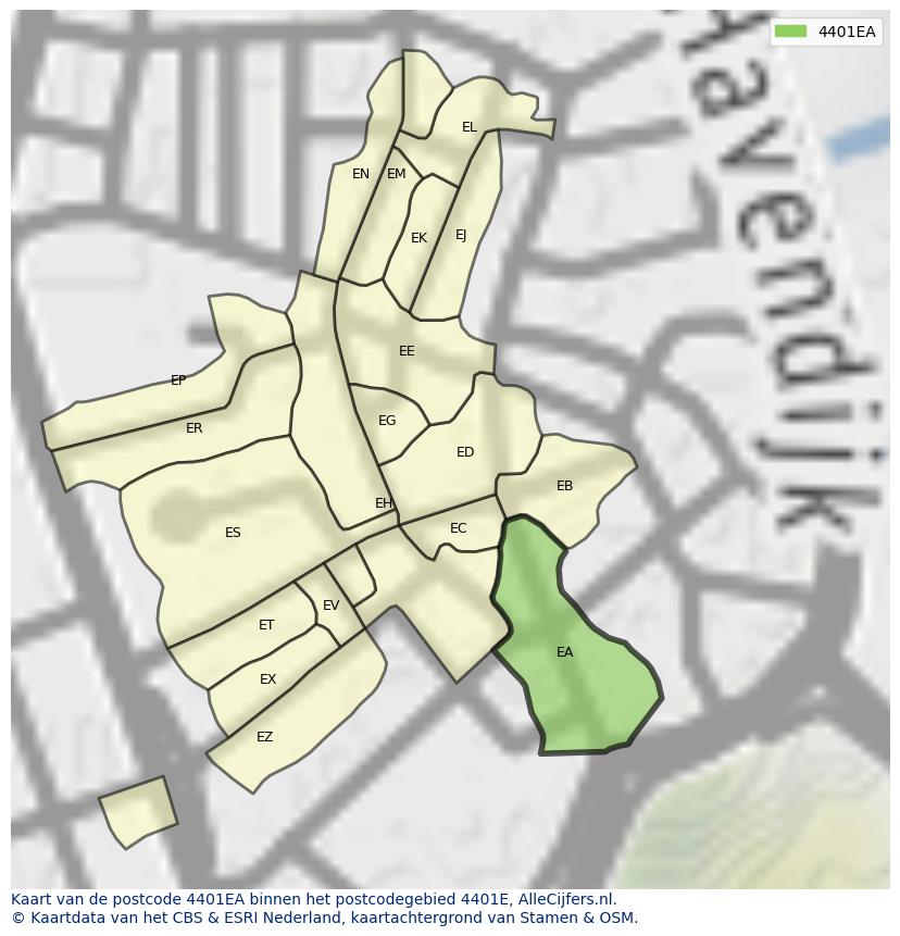 Afbeelding van het postcodegebied 4401 EA op de kaart.