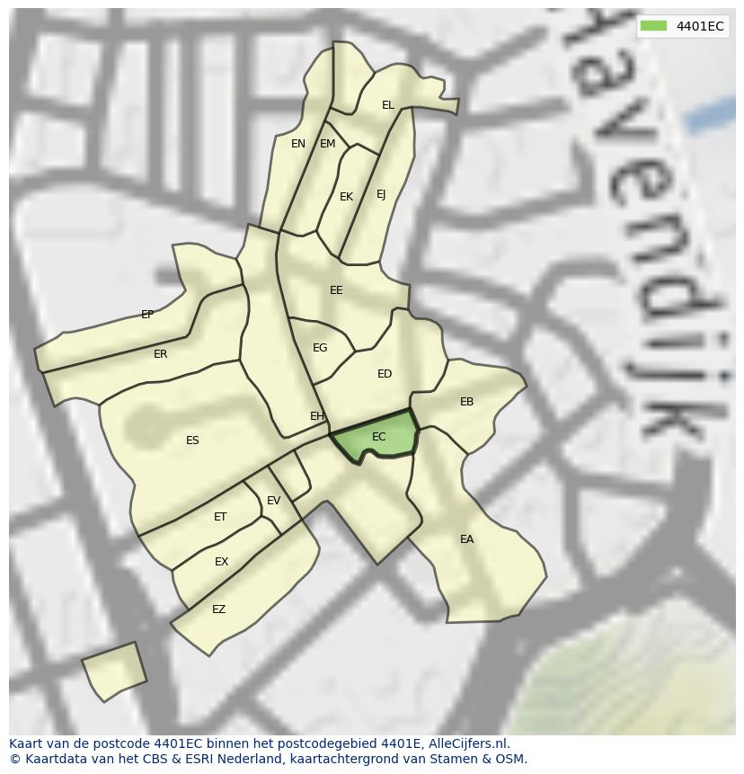 Afbeelding van het postcodegebied 4401 EC op de kaart.
